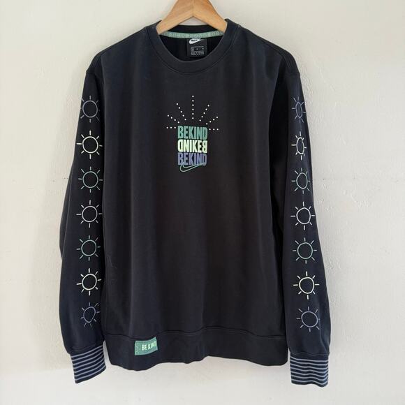 Nike‎ “Be Kind” Black Pullover Sweatshirt Men’s Medium Embroidered Sleeves - Picture 1 of 11